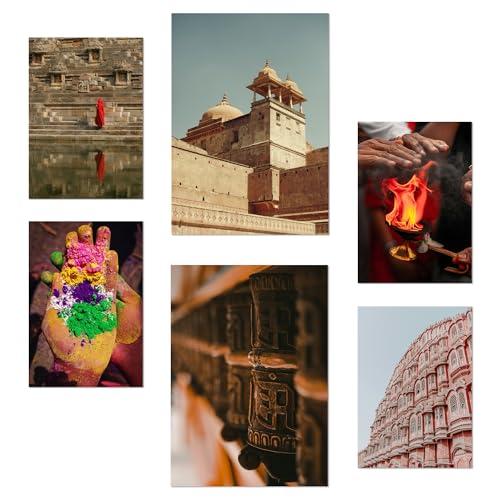 Nacnic Lot de 6 Affiches Inde, Asie Photographies illustration design pour décorer les murs de la maison. Chambres, bureau A3 et A4 Sans cadre