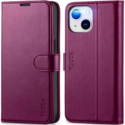 TUCCH Wallet Case for iPhone 13 6.1-inch 5G, [RFID Blocking] Card Slots Holder Stand [Shockproof TPU Interior Case] PU Leather Magnetic Protective Flip Cover Compatible with iPhone 13, Plum Purple