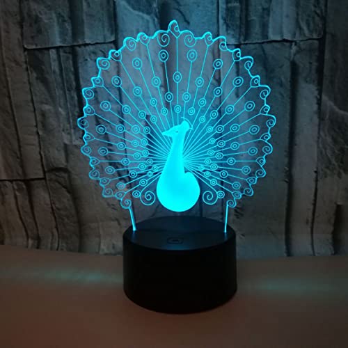Wonfast 3D Star Optical Visualization Illusion 7 Colors Change Touch Switch Led Table Lamp Children's Night Light For Home Decoration Household Bedroom Lighting (Peacock) #TOP1