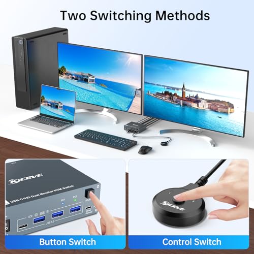 Image of USB C HDMI KVM Switch 2 Monitors 2 Computers 4K@60Hz,Dual Monitor USB Type-C Docking KVM Switches for Laptop & Desktop Share 2 Monitor and 4 USB3.0 Devices,Support 80W Charging for Laptop