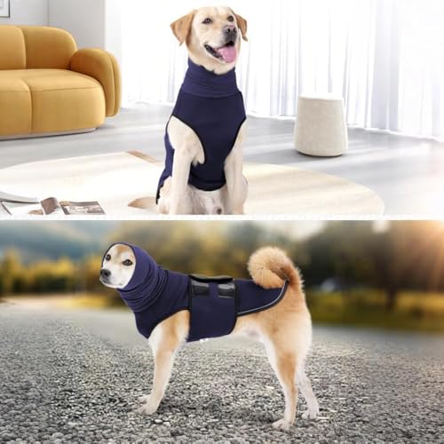 QKEPCY Hundemantel mit Beruhigender Kapuze Anti Stress Weste Hund Weich und Bequem zur Linderung von Angst Reduziert Lärm für Mittelgroße Grosse Hunde (Marineblau-S)