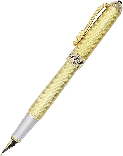 Gullor Pluma estilográfica con convertidor de tinta, clip de dragón dorado, bolígrafo ejecutivo para escritura suave, punta fina, oro