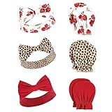 Hudson Baby Infant Girl Cotton Headband and Scratch Mitten Set, Rose Leopard, 0-6 Months