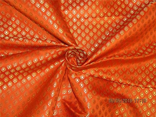 Tissu brocart de soie orange et or BRO588 de 111 cm pour haute couture