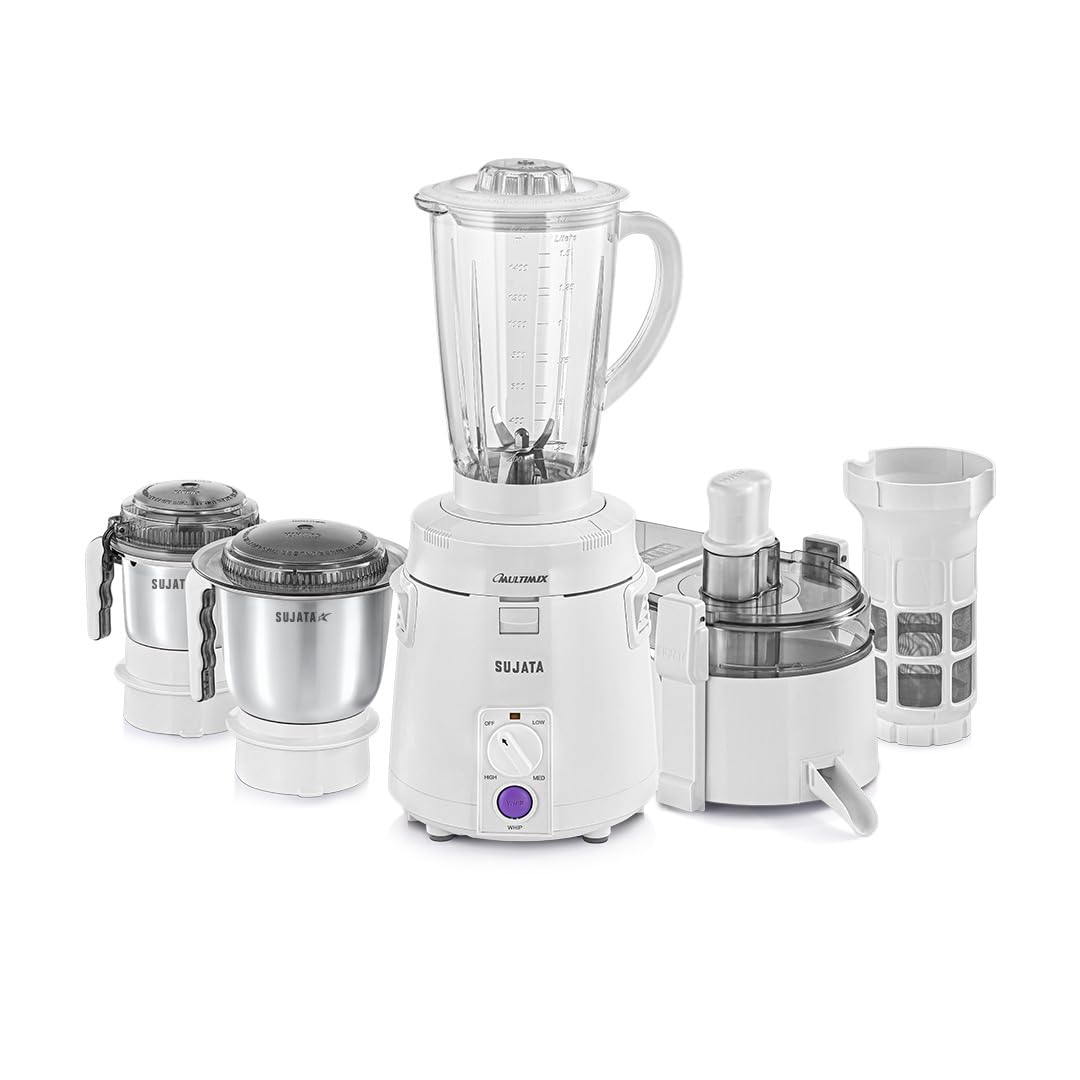 Multimix Juicer Mixer Grinder|900 Watts Double Ball Bearing Motor|22000 RPM|Non-Stop 90 Mins Running|3 Jars including 1750ml Blender with Coconut Milk Extractor,1000ml, 500ml Jar| (White)