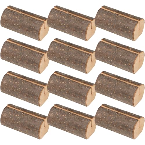 Ripeng 12 Pcs Rustic Wood Place Cardholders Bulk Wooden Table Number Stand Wooden Bark Memo Holder Photo Picture Note Clip for Rustic Wedding Birthday Party