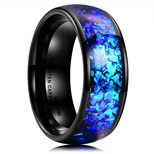 King Will Mens 8mm Black Tungsten Plating Wedding Ring Inlay Blue Purple Fragments Engagement Band 10