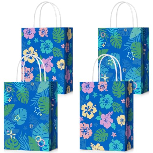 AmazingSpark 12 peças de sacolas havaianas para lembrancinhas de festa, sacos de papel de hibisco com alça, bolsa de presente temática havaiana para crianças, luau de verão, suprimentos de aniversário