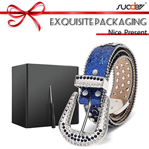 Image of SUOSDEY Women Men Rhinestone Belt Unisex Sequin Strap Bling Crystal Western Studs Glitter Luxury Belt for Jeans Pants Dress