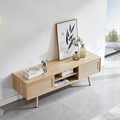 Mid Century Modern TV Stand for Living Room with Storage, 55.12 Inch Rectangle TV Medie Console for TVs Up to 60