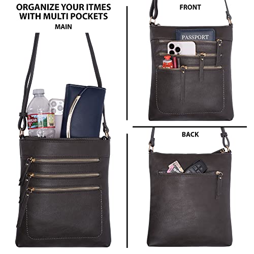Image of Solene Crossbody Bag Functional Multi Pocket Messenger Purse Top Zip Closure Shoulder Handbag With Adjustable Strap