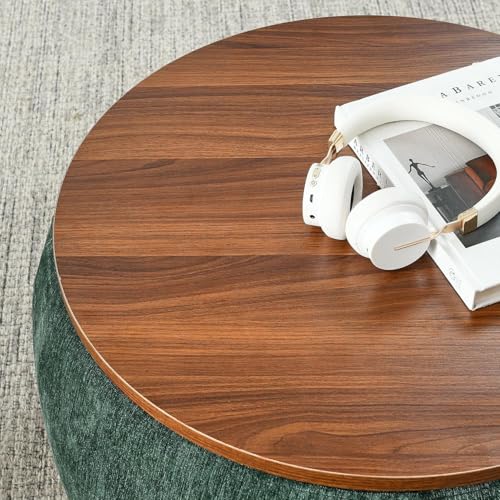 Image of Elegent Debe Round Coffee Table with Wooden Top, Storage Ottoman Tables for Living Room, Centre Tables,Farmhouse Wood Drum Coffee OttomanTable,Multipurpose Storage Ottomans - Green