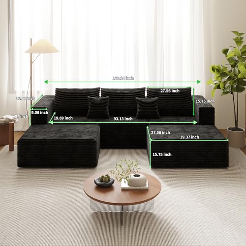 Image of 110 inch Modern Fabric Boneless Couch with Deep Seat, Sectional Couches for Living Room, Upholstered Cloud Sofa with 2 Ottoman, No Assembly Required (U Shaped Sofa)