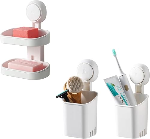 Miniatura 1 de TAILI Soporte de jabón de doble capa y soporte para cepillo de dientes, 2 unidades, jabonera de baño, cepillo de dientes y pasta de dientes para