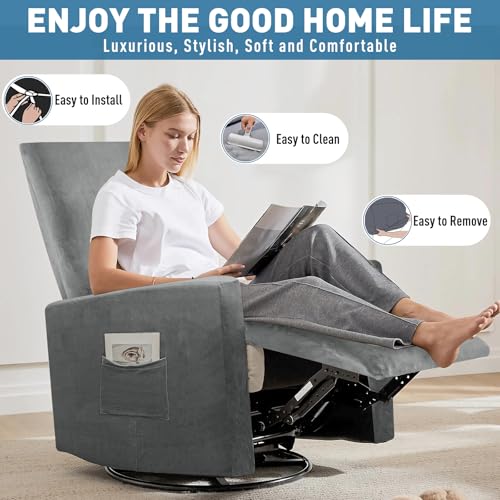 Image of ZNSAYOTX 2026 Velvet Small Recliner Cover 3-Piece, Luxury Plush Recliner Chair Covers with Elastic Band & Ties Stay in Place, Stretch Reclining Slipcover for Lazy Boy Soft Washable (Grey)