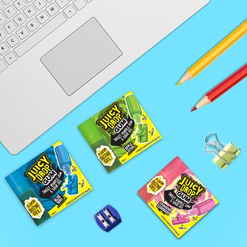 Juicy Drop Gum Sweet Bubble Gum 8 Count Pack Of 16 With Sour Gel Applicator - Sweet & Sour Candy Variety Fruity Flavors - Bulk Gum For Party Favors, Back To School Treats & Care Package #TOP2