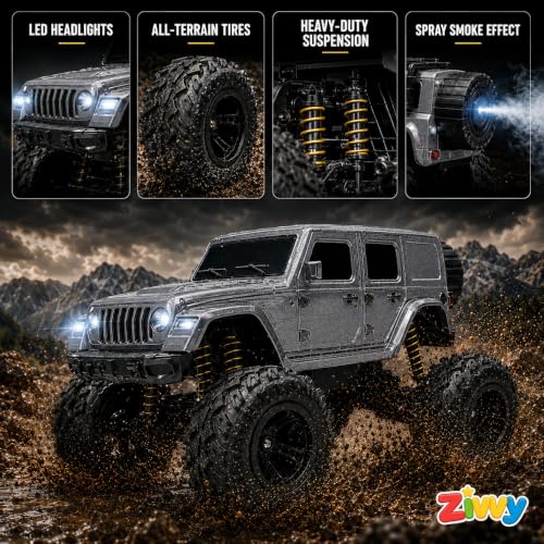 Image of Big Silver Remote Control Car Toy | Thar Roxx | Smoke and LED Light | Monster Truck Remote Control 4x4 | Rechargeable Car | 2.4G Remote Control | High Speed |100m Range | Birthday Gift for Kids