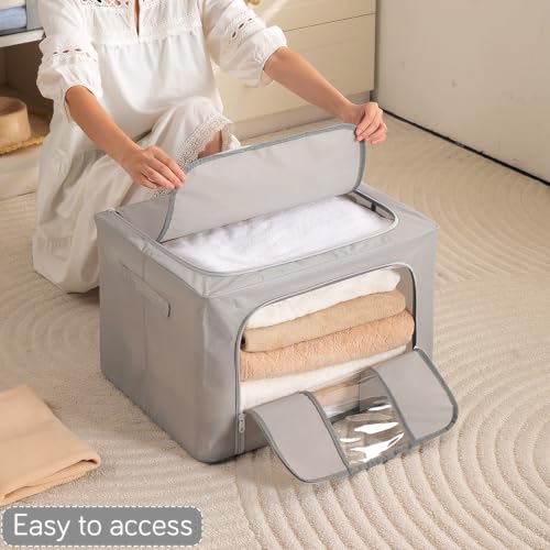 Image of HOKIPO 66L Wardrobe Organiser for Storage for Clothes, Large Foldable Storage Box, Light Grey Pack of 1 (AR-6670-LGRY)