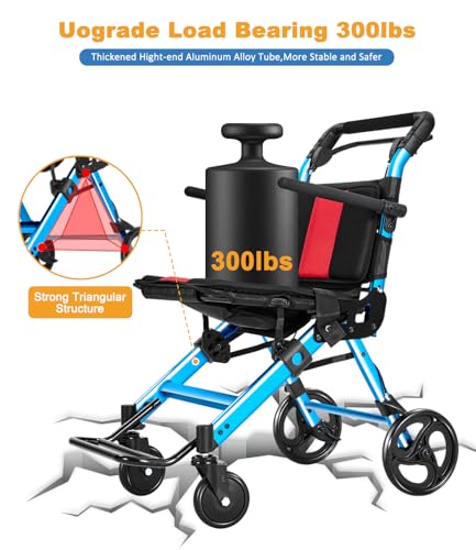 Image of Wheelchairs for Adults,Transport Wheelchair Lightweight Foldable Chairs with Handbrakes,Portable Wheelchair Travel Wheel Chairs for Seniors,Walkers for Seniors Support 300lbs(Blue)