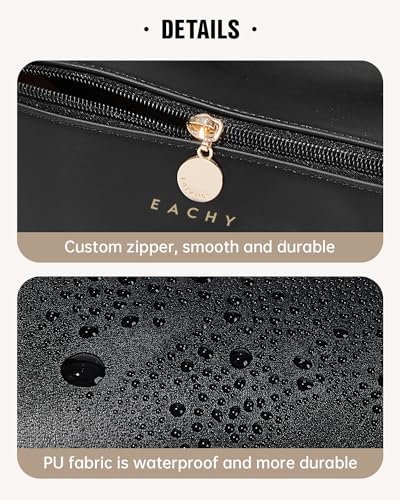 Image of EACHY Travel Makeup Bag, Large Capacity Cosmetic Bag for Women, Waterproof PU Leather, Flat Open Portable Toiletry Bag for Skincare, Brushes & Travel Essentials