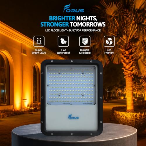 Image of Forus 200W LED Flood Light Outdoor, IP67 Waterproof Wall Mounted Outside Light, High Bright Amber LED Flood Light for Parking, Society, Industrial & Flood Lighting with 4 Year Warranty (1 Pc)