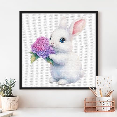 Kits De Punto De Cruz De Conejo, Serie De Animales Lindos, Kit De Bordado Para Principiantes Con Tela De 11 Quilates E Hilos Vibrantes, Regalo Consciente Para Decoración Del Hogar Y La Oficina, 9.45 X