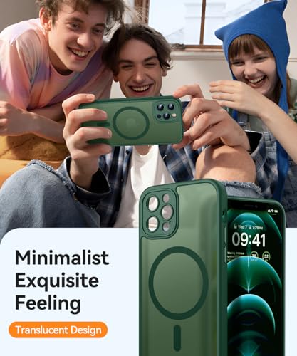 Image of CANSHN Magnetic Compatible with iPhone 12 Pro Case, Upgraded [Full Camera Protection] [Compatible with Magsafe] [Translucent Matte] Shockproof Protective Phone Cover 6.1 Inch - Deep Green