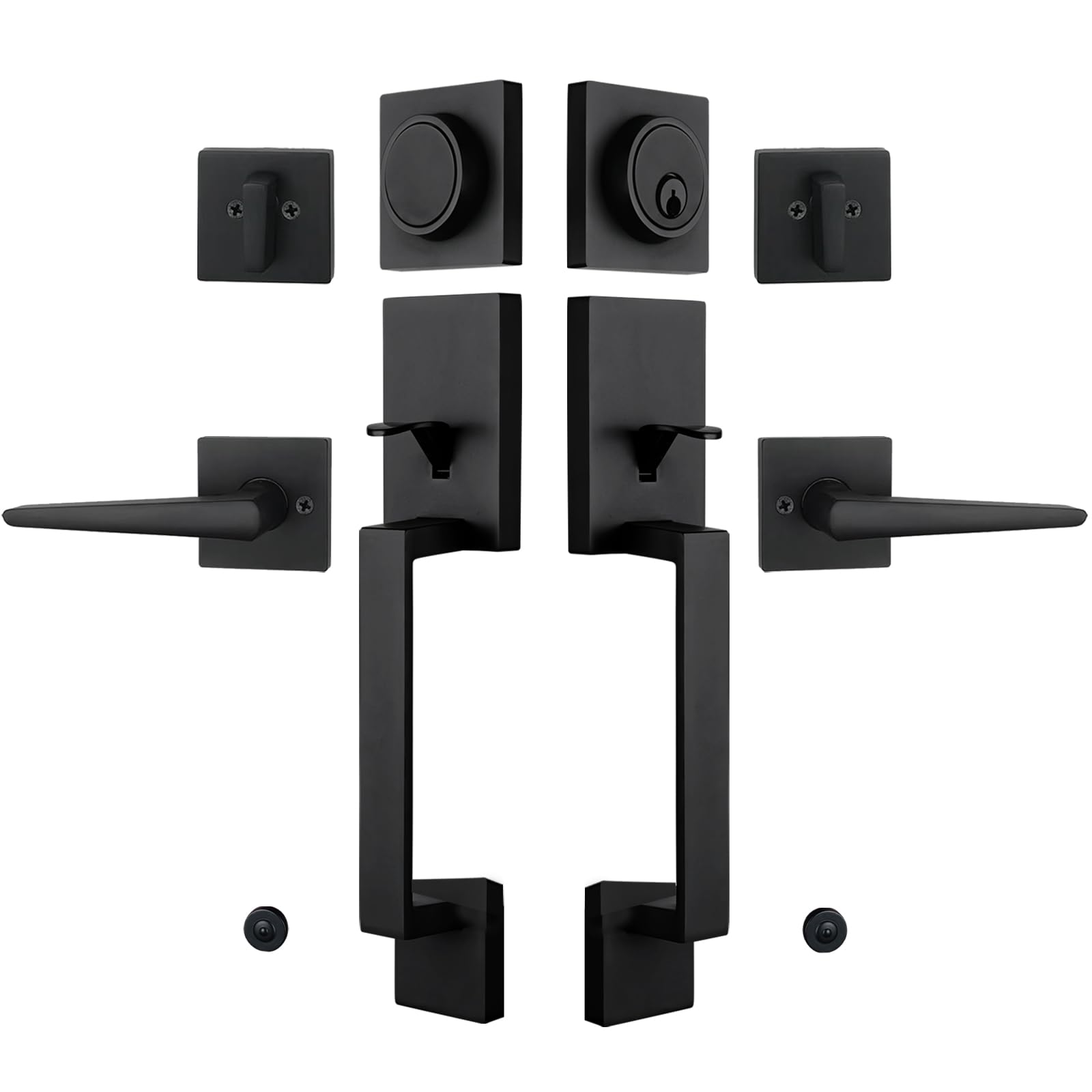 HISAFE Iron Black Double Door Handle Set for Front Entry Doors