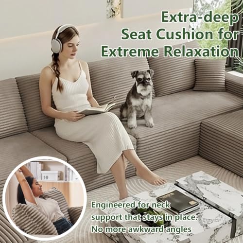 Image of Oversized Modular Sectional Sofa Couch, Large 7 Seater Corner Sofa Modern U Shaped Sectional Couch Cloud Couches for Living Room, Office, Spacious Space, Corduroy, No Assembly Required, Camel