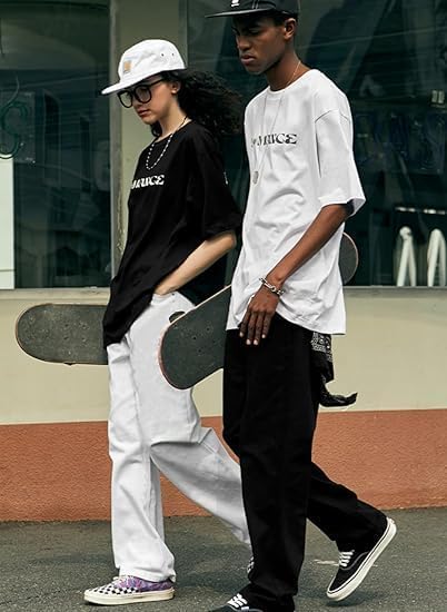 Image of HUNGSON Mens Baggy Jeans for Men Women Y2k Skater Vintage Plain Pants Casual Wide Leg Jeans Loose Fit Denim Jeans