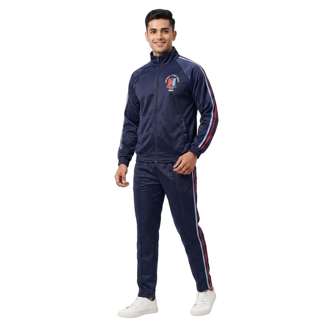 Men's Navy Blue Sports Tracksuit | Full Zip Jacket with Matching Track Pants | Contrast Side Stripe Design | Gym, Jogging & Casual Activewear | Size - XS-image-35
