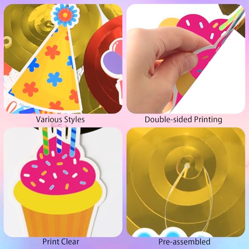 Image of 40Pcs Birthday Hanging Swirls, Colorful Cupcake Balloon Sign Swirl Decor Birthday Ceiling Decorations Happy Birthday Hanging Swirl Decorations for Baby Shower Birthday Party Supplies