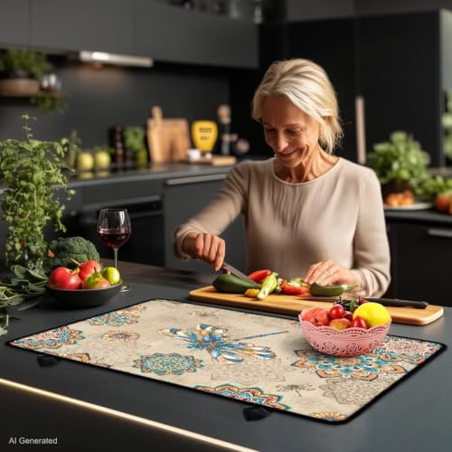 Image of Electric Stove Top Covers Heat Resistant Glass Ceramic Cooktop Cover Mat Multipurpose Kitchen Scratch Resistant Flat Top Stove Cover, 29 x 21 Inch, Boho Dragonfly Mandala Print