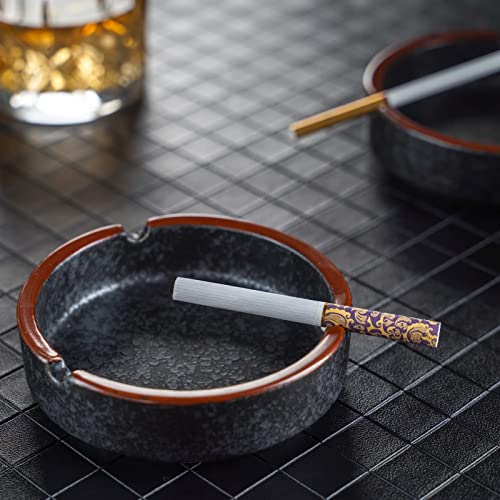 Ceramic Ashtray，Home Ashtray，Ashtray，Cigarette Ashtray For Indoor Or Outdoor Use，Coffee Bar Ashtray，Cool Lava Dazzling Black Ashtray #TOP4