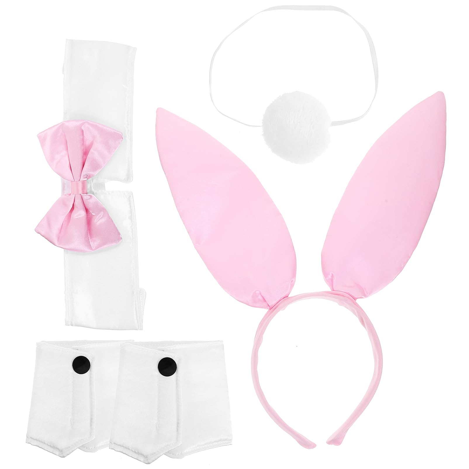 Healvian 5 Ensembles Costume Cosplay avec Oreilles de Lapin et Accessoires Photo Bandeau Décoratif avec Queue de Lapin et Collier Parfait pour Halloween et Fêtes