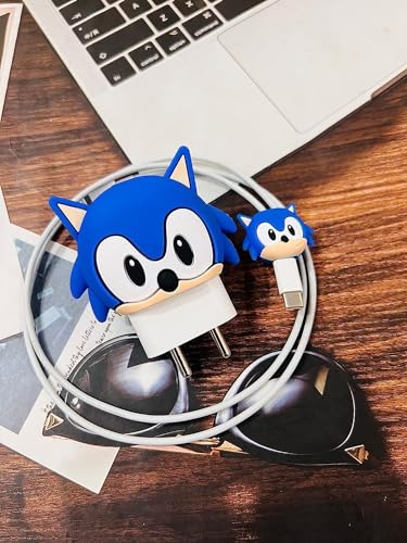 Image of Silicone Protective Case for Apple 20W & 18W iPhone USB-C Power Adapter Charger and for USB Lightning Cable, 3D Cartoon Case for iPhone Charger 18W /20W Only (Blue Puppy)