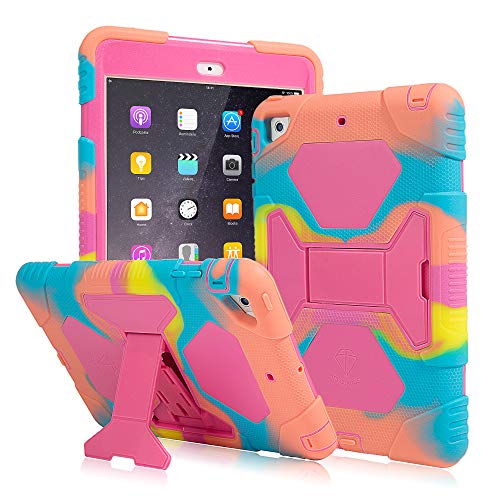 AMEISEYE Kids Case for iPad Mini 1 2 3 Full Body Protective Silicone Cover Resistant Shockproof Scratchproof & Adjustable Kickstand for Apple iPad Mini 1/2/3 Case (Ice/Pink)