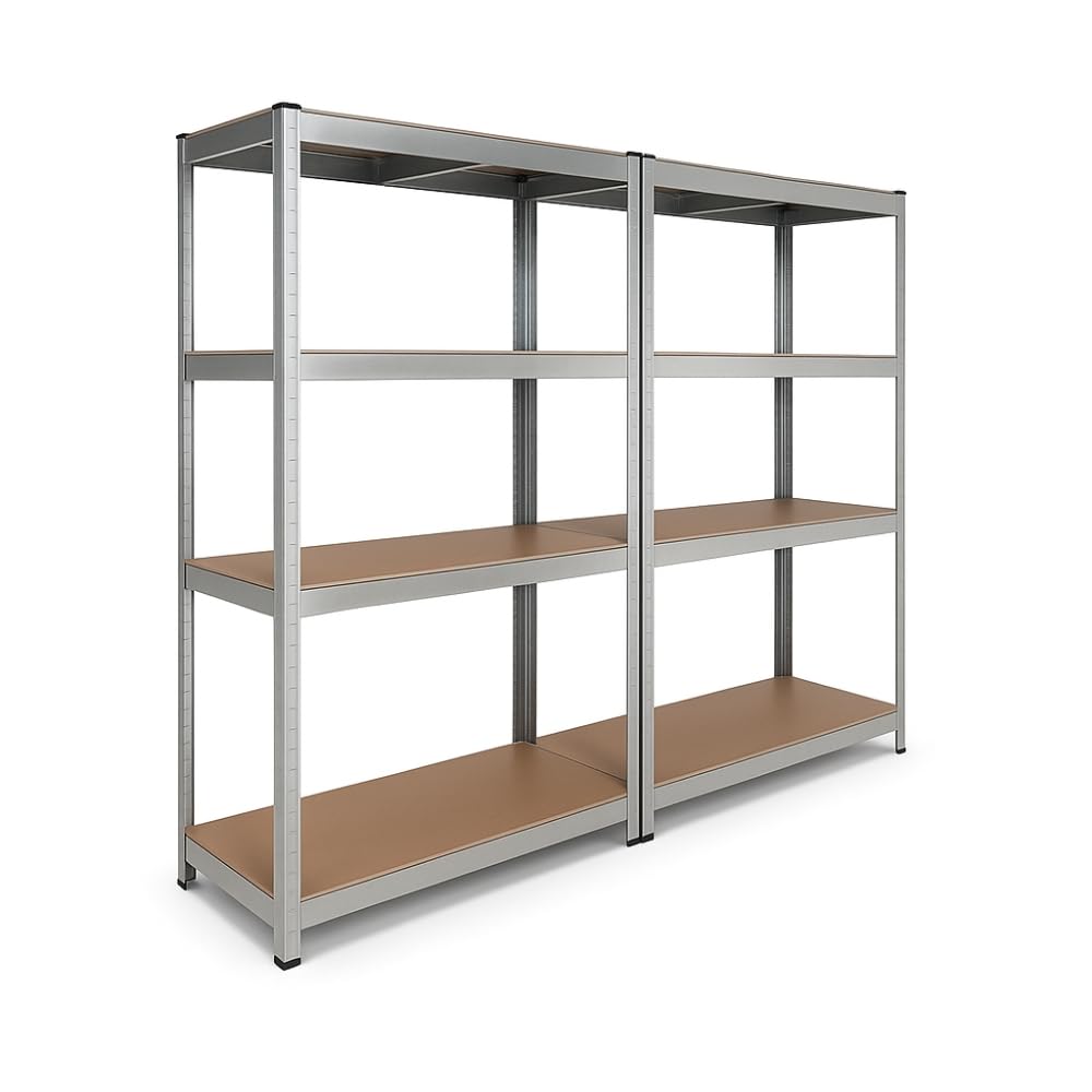 EURO VANADIUM - Double Étagères de Rangement Charges Lourdes - 160 x 160 cm - 640 kg - Étagères de Garage modulables, 4 Niveaux, 8 Plateaux - 40 cm - Gris