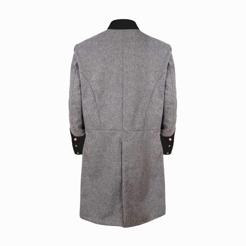 Civil War Men's Plain Grey Frock Coat with Solid Cuff & Collar3