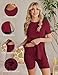 Ekouaer Maternity Sets 2 Piece Outfits Ribbed Knit Short Sleeve Shirts and Biker Shorts Pregnancy Loungewear Mama Clothes Wine Red L