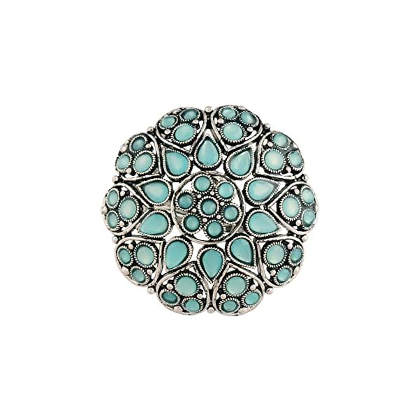 I Jewels Silver Oxidized Kundan Work Designer Adjustable Finger Ring for Women (FL206)