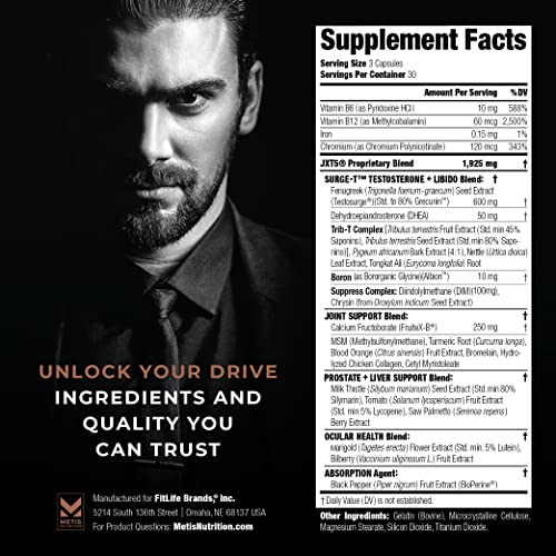 Metis Nutrition JXT5 Joint Health - 5-in-1 Men's Health Supplement to Libido, Prostate, and Vision - Test Boost, Joint Support, and Improve Energy (90 Capsules)