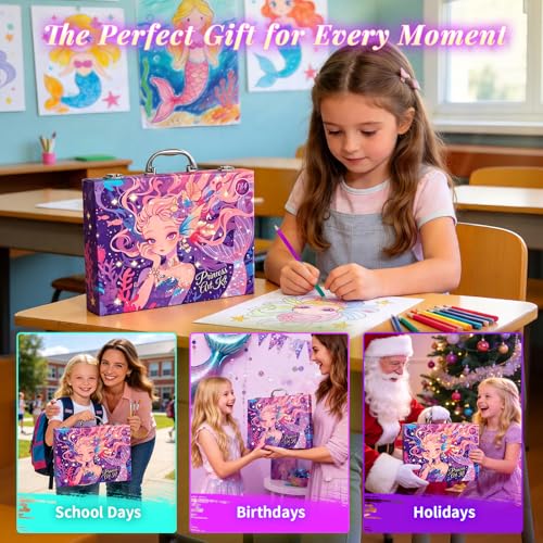 Cokiki Mermaid Art Set for Kids 184 Piece Drawing Kit - image 3