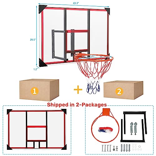 Ktaxon Wall Mounted Basketball Backboard Hoop, 43 Inch Pc Outdoor Backboard Goals With All Weather Nylon Net, Indoor Wall-Mounted Backboards Rim Combo Kit For Kids & Adults #TOP1