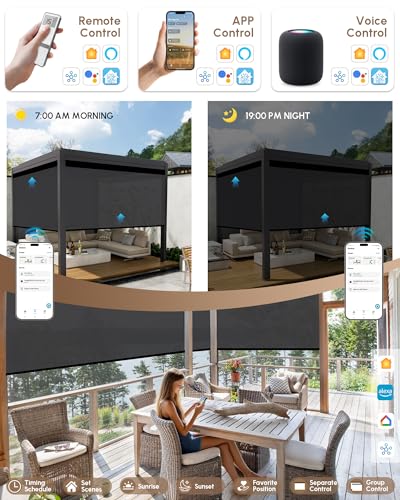 Image of Kincmo Motorized Outdoor Shades for Patio Porch, Custom Outdoor Motorized Blinds with Remote, Waterproof & Windproof Patio Shades Work with Apple Home,Alexa,Google (Dark Grey-1% Openness)