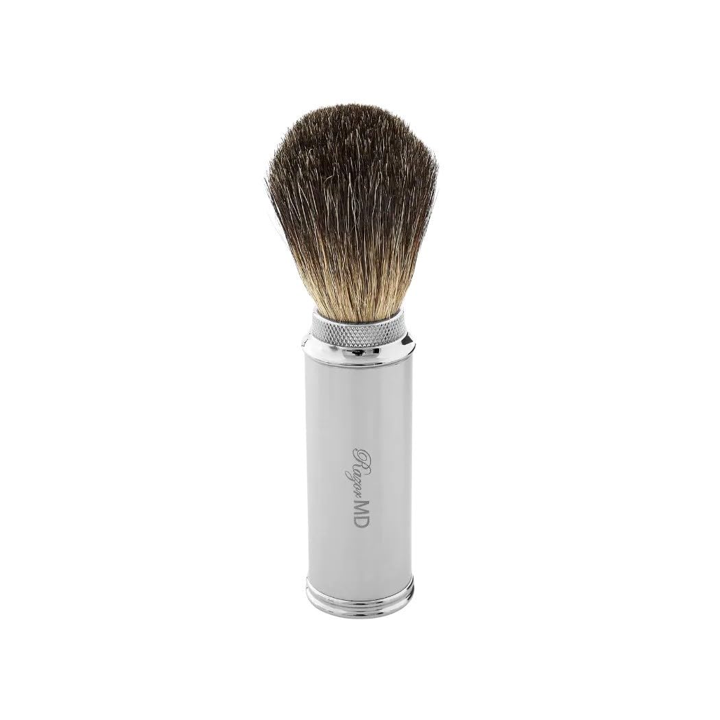 Razor MD 3-Piece Travel Shave Brush Portable Badger Hair Shaving Brush for Men with Compact Case Chrome