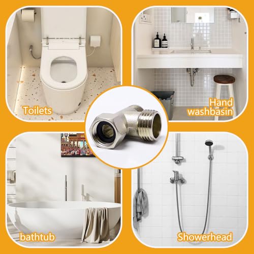 Sxutop 2 Stück 3 Wege Verbindungsventil, 3/8 1/2 Adapter T Stück Verteiler für Eckventile 3-Wege Ventil Umschaltventil 3/8 Zoll Abzweigverteiler Umstellventil mit Unterlegscheibe und Dichtungsband