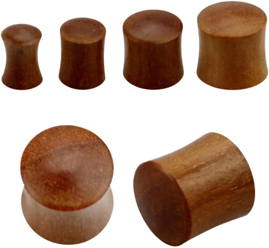 Teak Wooden Top Double Flare Plugs Tunnels Ear Gauges Stretched Expanders Piercing Jewelry 8G to 1" Sold as Pair