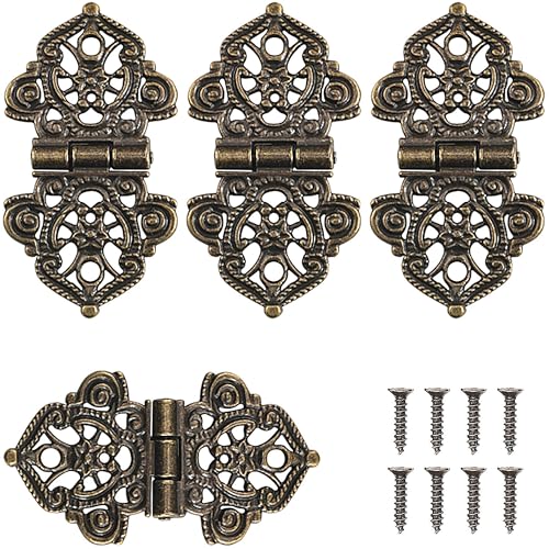 Bisagras antiguas, bisagras decorativas de bronce retro con tornillos de montaje, para decoración de armarios, puertas de madera, bibliotecas