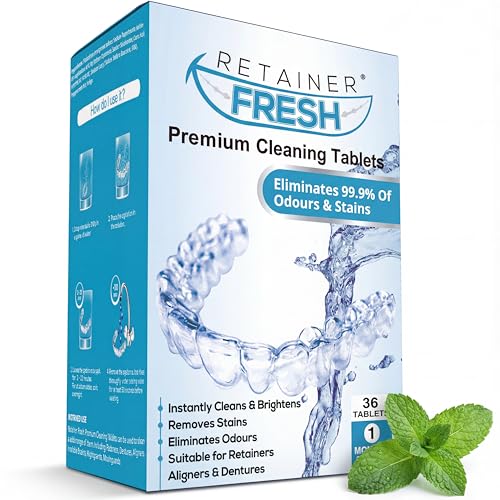 Tabletas limpiadoras de retenedores - 36 tabletas Retainer Fresh Mantiene los retenedores, alineadores y protectores bucales limpios, frescos y sin manchas